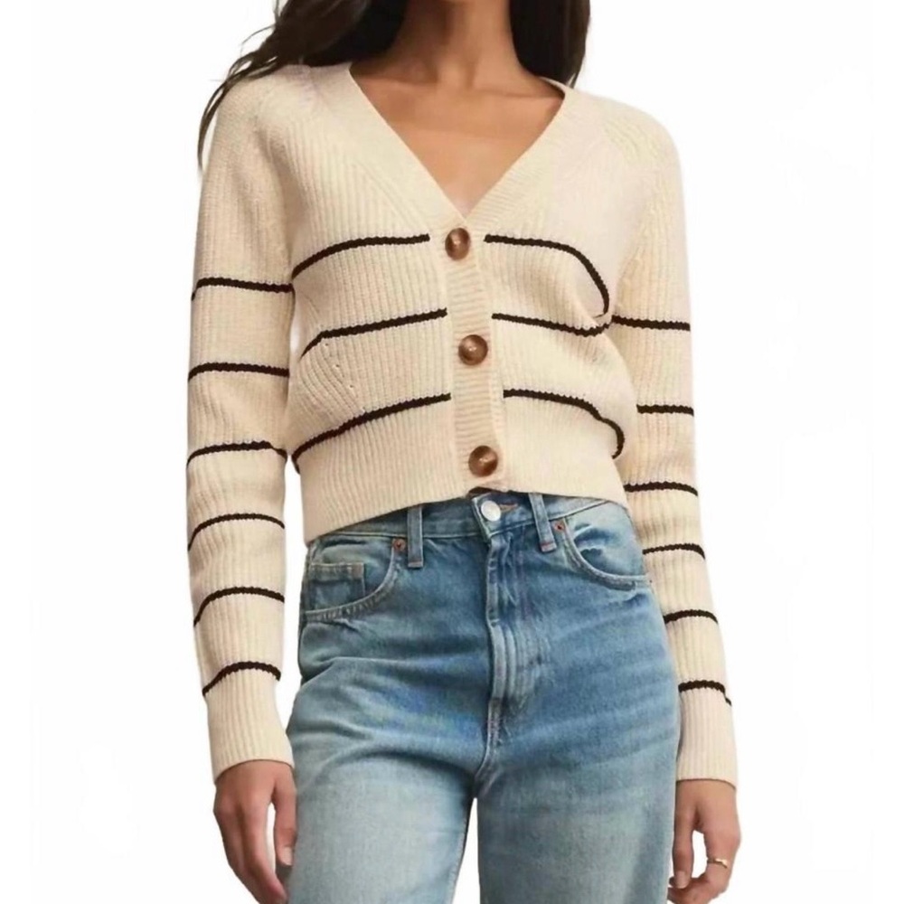NWOT Z Supply Cream Striped V-Neck Button Cardigan